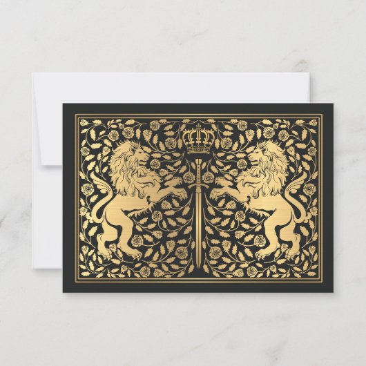 Black Royal Medieval Lion Wedding RSVP Kaartje (Achterkant)