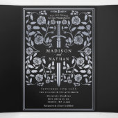 Black Royal Medieval Silver Sword Wedding Drieluik Uitnodiging (Binnenkant midden)