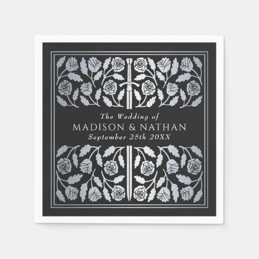 Black Royal Medieval Silver Sword Wedding Servet (Voorkant)