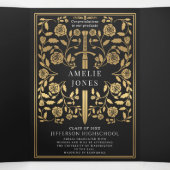 Black Royal Medieval Sword Photo Graduparty Drieluik Uitnodiging (Binnenkant midden)