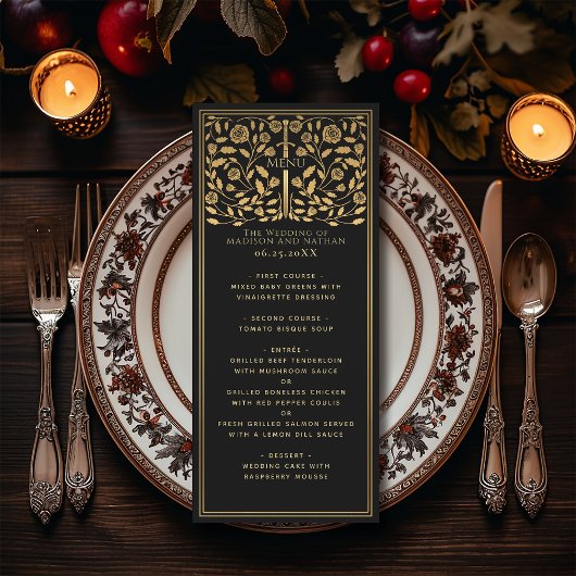 Black Royal Medieval Sword Wedding Flat Menu