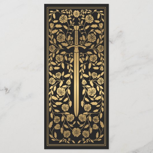 Black Royal Medieval Sword Wedding Flat Menu (Achterkant)