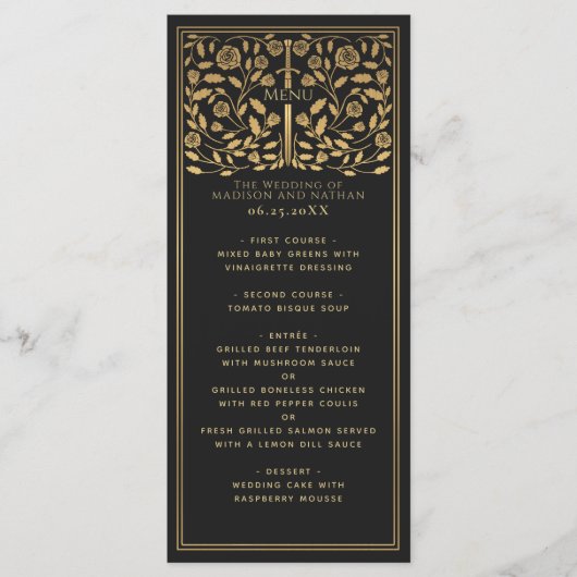 Black Royal Medieval Sword Wedding Flat Menu (Voorkant)