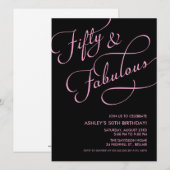 Black & Roze 50 en Fabulous Birthday Invitations Kaart (Voorkant / Achterkant)