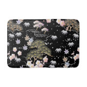 Black Roze Cherry Blossom Elegant Floral Pattern Badmat (Voorkant)