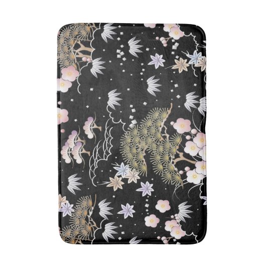 Black Roze Cherry Blossom Elegant Floral Pattern Badmat (Voorkant Verticaal)