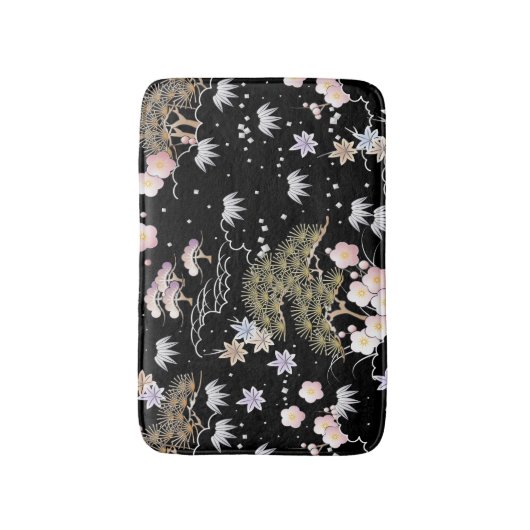 Black Roze Cherry Blossom Elegant Floral Pattern Badmat (Voorkant Verticaal)