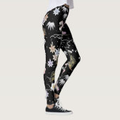 Black Roze Cherry Blossom Elegant Floral Pattern Leggings (Rechts)