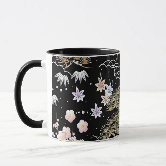 Black Roze Cherry Blossom Elegant Floral Pattern Mok (Links)