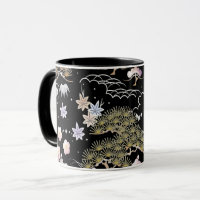 Black Roze Cherry Blossom Elegant Floral Pattern