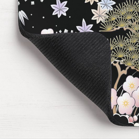 Black Roze Cherry Blossom Elegant Floral Pattern Muismat (Hoek)