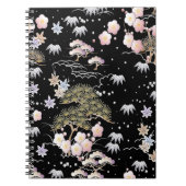 Black Roze Cherry Blossom Elegant Floral Pattern Notitieboek (Voorkant)