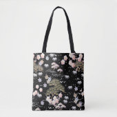 Black Roze Cherry Blossom Elegant Floral Pattern Tote Bag (Voorkant)