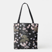 Black Roze Cherry Blossom Elegant Floral Pattern Tote Bag (Achterkant)