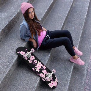 Black roze Cherry Blossom Floral Cute Persoonlijk Skateboard