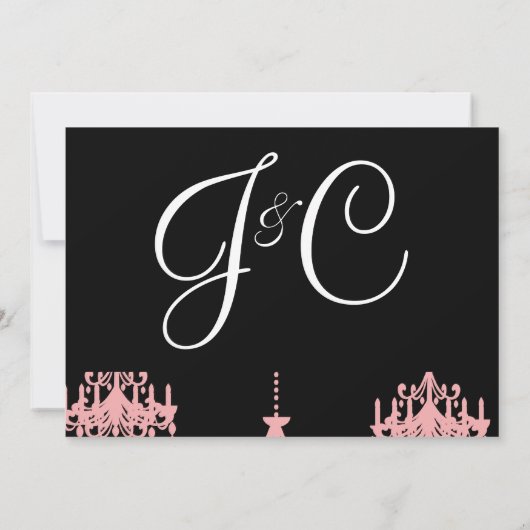 Black & Roze Damask Chandelier Pattern Black & Whi Kaart (Achterkant)