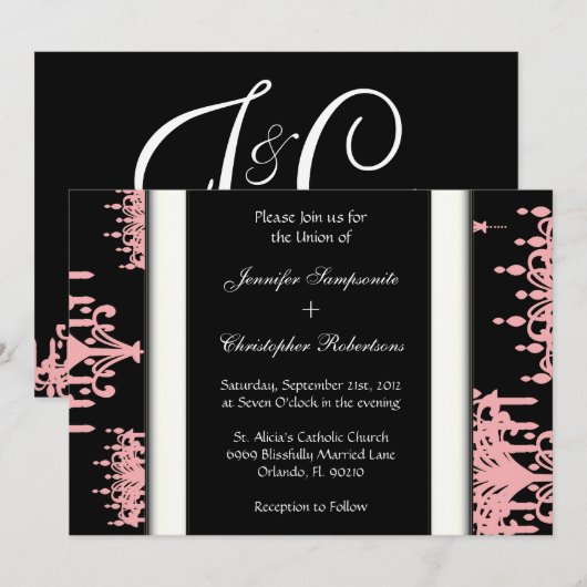 Black & Roze Damask Chandelier Pattern Black & Whi Kaart (Voorkant / Achterkant)