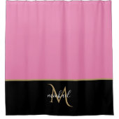 Black | Roze en gouden monogram Elegant Luxe Douchegordijn (Voorkant)