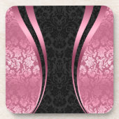 Black & Roze  Floral Damask Patroon Bier Onderzetter (Voorkant)