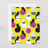 Black roze Funny Nautical Cats Aankondigingskaart (Voorkant / Achterkant)