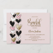 Black Roze Gouden Hartjes Bruidsfeest Kaart (Voorkant)