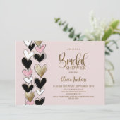 Black Roze Gouden Hartjes Bruidsfeest Kaart (Staand voorkant)