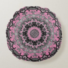 Black & Roze Mandala Round Pillow Rond Kussen