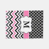 Black roze Quatrefoil Chevron Monogram Blanket Fleece Deken (Voorkant (Horizontaal))