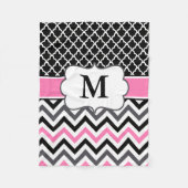 Black roze Quatrefoil Chevron Monogram Blanket Fleece Deken (Voorkant)
