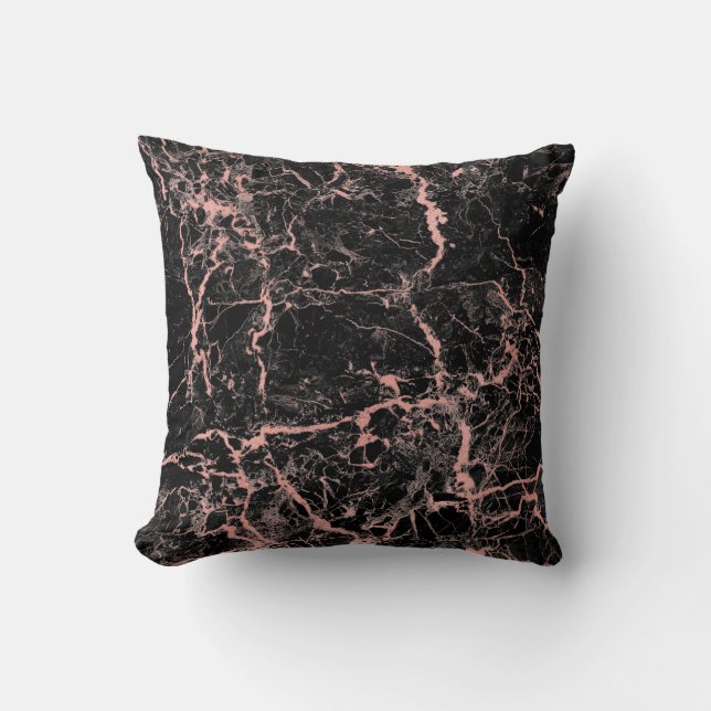 Black Roze Rose Gold Abstracte marmer Glam Kussen (Voorkant)