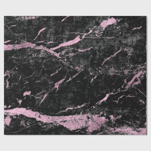 Black Roze Rose Grungy Abstracte marmer Stone Glam Cadeaupapier (Vlak)