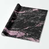 Black Roze Rose Grungy Abstracte marmer Stone Glam Cadeaupapier (Uitgerold)