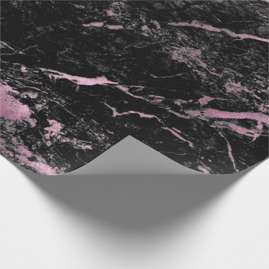 Black Roze Rose Grungy Abstracte marmer Stone Glam Cadeaupapier (Hoek)