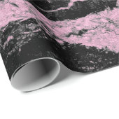 Black Roze Rose Grungy Abstracte marmer Stone Glam Cadeaupapier (Rol Hoek)