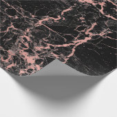 Black Roze Rose Veins Abstracte marmer Stone Glam Cadeaupapier (Hoek)