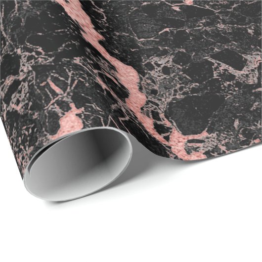 Black Roze Rose Veins Abstracte marmer Stone Glam Cadeaupapier (Rol Hoek)