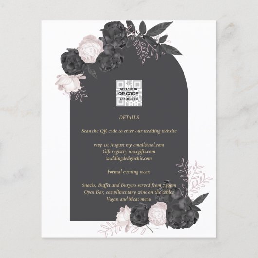 Black roze Roses Wedding Gothic Budget Flyer (Achterkant)