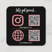 Black | Roze social media teken met QR code schatt Vierkante Visitekaartje (Voorkant)