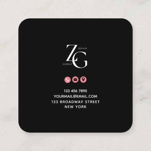 Black | Roze social media teken met QR code schatt Vierkante Visitekaartje (Achterkant)