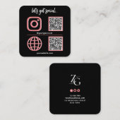 Black | Roze social media teken met QR code schatt Vierkante Visitekaartje (Voorkant / Achterkant)