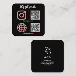 Black | Roze social media teken met QR code schatt Vierkante Visitekaartje