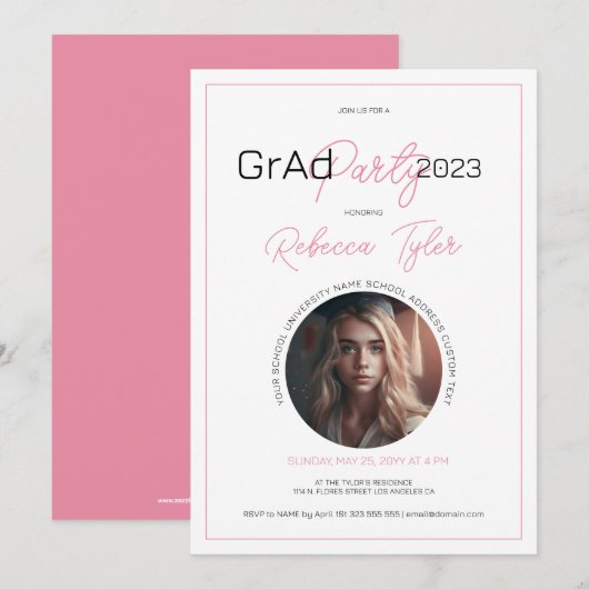 Black & Roze Text Afstudeerder Party nodigt aangep Kaart (Voorkant / Achterkant)