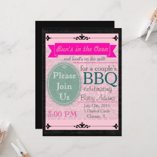 Black & Roze Thatched Invite Kaart