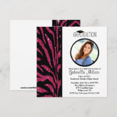 Black & Roze Zebra Foto Afstuderen Uitnodiging (Voorkant / Achterkant)