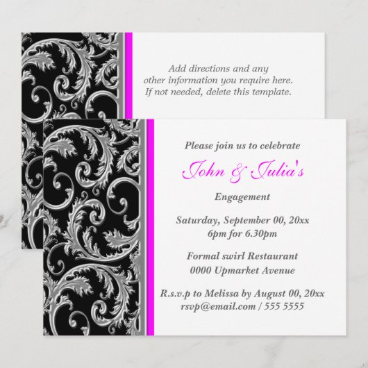 Black roze zwirl verloving gedenkdag CUSTOM Kaart (Voorkant / Achterkant)