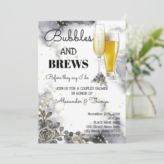 Black Rozen Bubble & Brews Couples Shower Kaart (Staand voorkant)