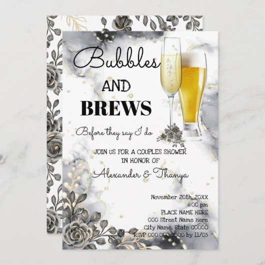 Black Rozen Bubble & Brews Couples Shower Kaart (Voorkant / Achterkant)