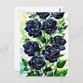 Black Rozen Flowers Gothic Art Waterverf schildere Briefkaart (Voorkant / Achterkant)