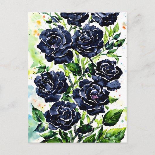 Black Rozen Flowers Gothic Art Waterverf schildere Briefkaart (Voorkant)