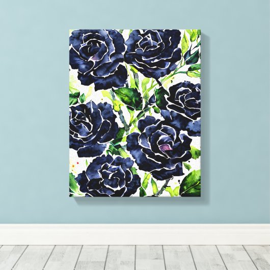 Black Rozen Flowers Gothic Art Waterverf schildere Canvas Afdruk (Insitu (Houten vloer))